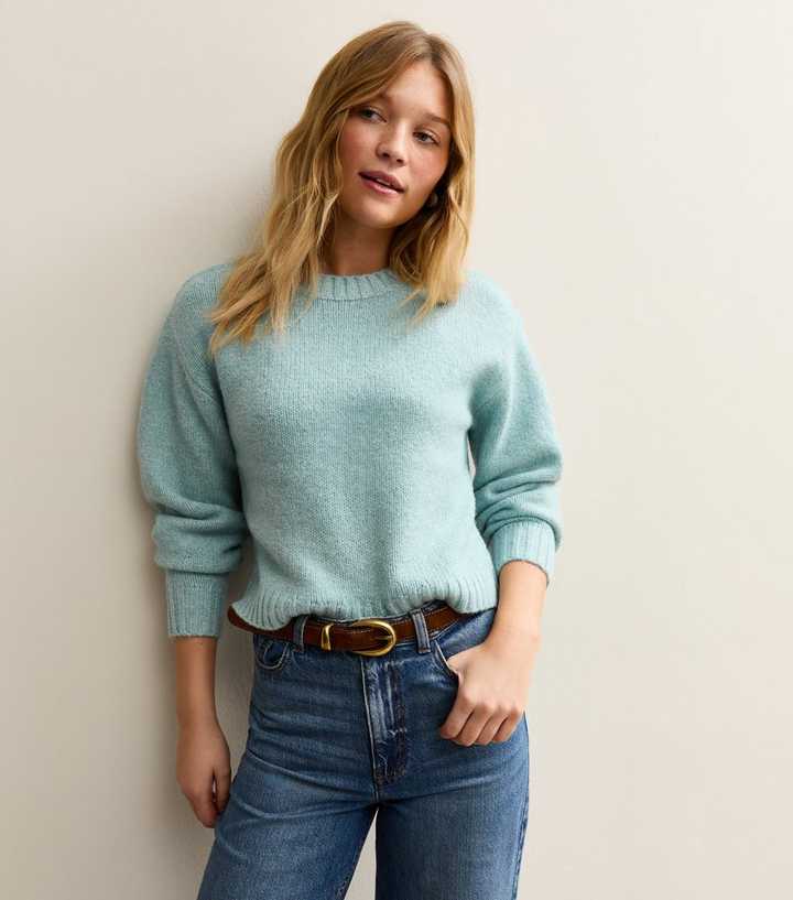 Light Blue Short Midweight Knit Jumper