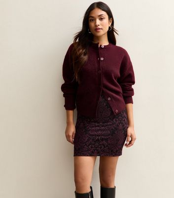 ToBeInStyle Women's Knee-Length Skirt - Dark Burgundy Small - Cotton Blend High Waist Pull-On - View #4