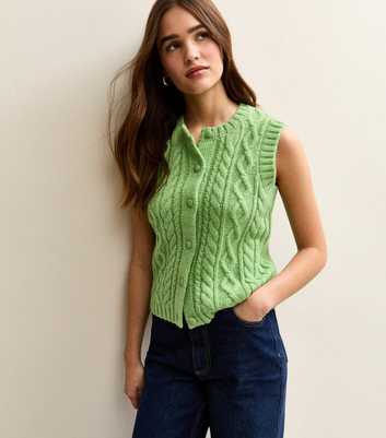 Bright Green Crew Neck Cable Knit Waistcoat