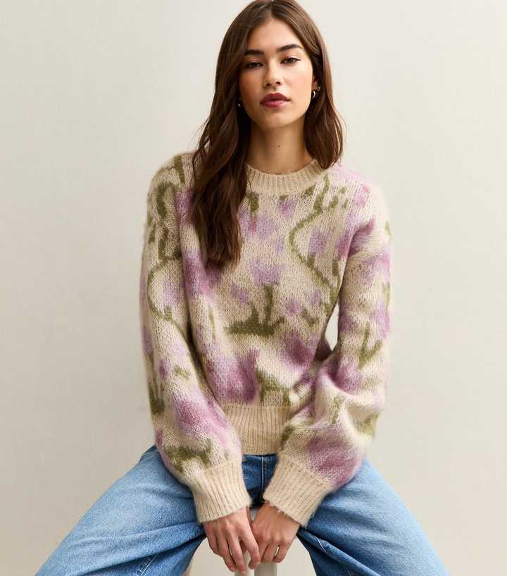 Cream Floral Brushed Knit Jumper