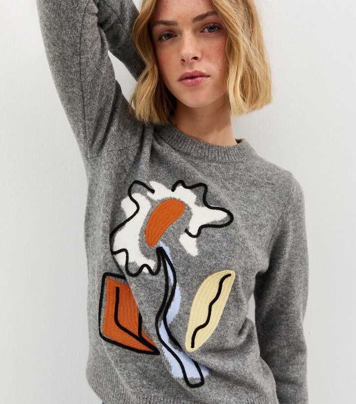 Mid Grey Abstract Design Midweight Knit Jumper