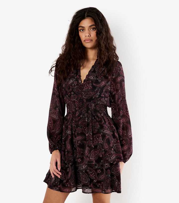 Apricot Burgundy Paisley Print Mini Dress