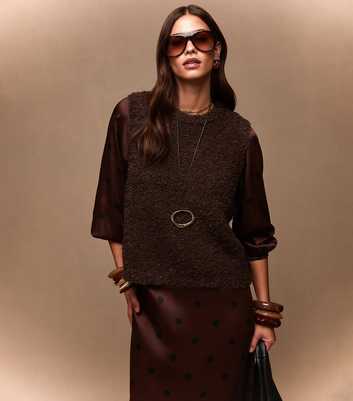Dark Brown Boucle Textured Knit Tabard Vest