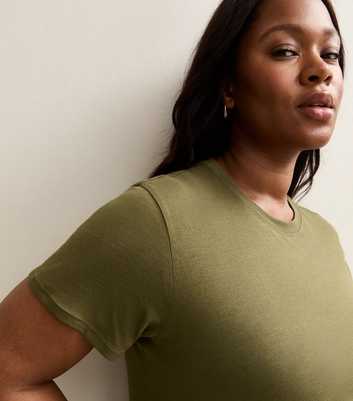 Curves Dark Khaki Crew Neck T-Shirt