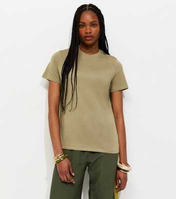 Light Khaki Cotton Crew Neck T-Shirt