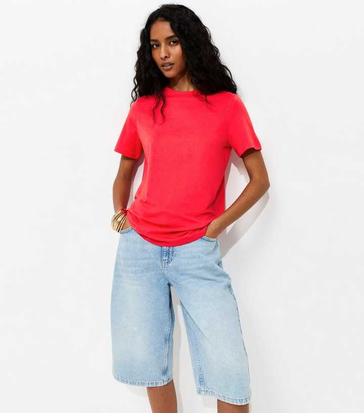 Bright Red Cotton Crew Neck T-Shirt
