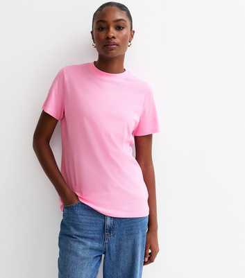 Bright Pink Cotton Crew Neck T-Shirt