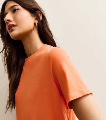 Bright Orange Cotton Crew Neck T-Shirt