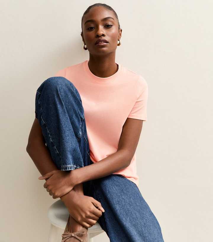 Light Coral Cotton Crew Neck T-Shirt