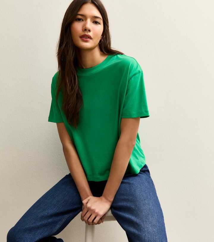 Dark Green Cotton Boxy Fit T-Shirt