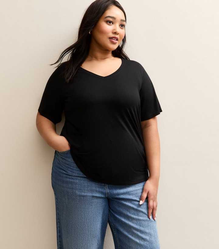 Curves Black V-Neck T-Shirt