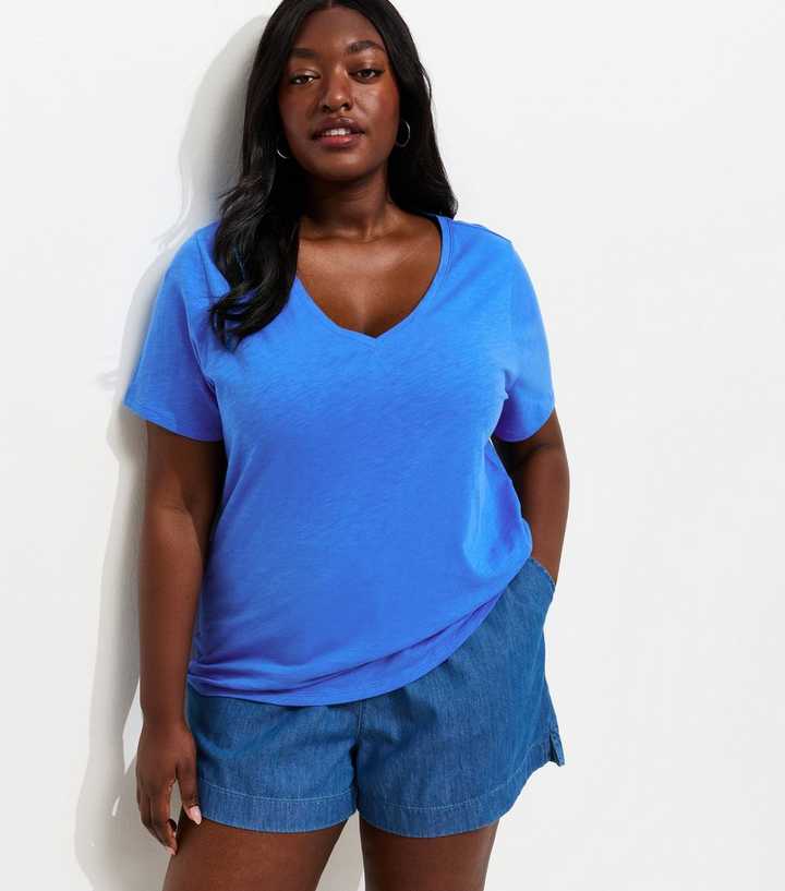 Curves Bright Blue V-Neck T-Shirt