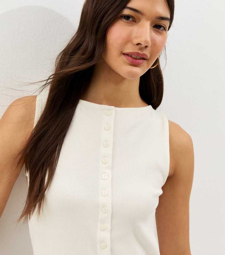 Cream Button Through Tank Top