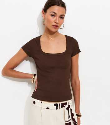 Brown Square Neck Top