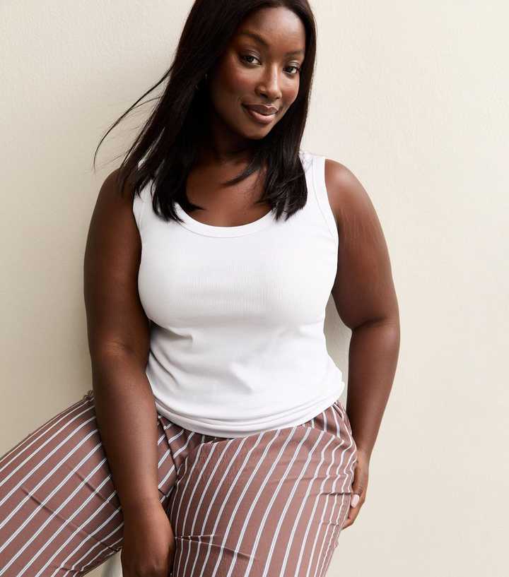 Curves White Ribbed Scoop Neck Vest