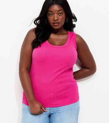Curves Bright Pink Ribbed Scoop Neck Vest
