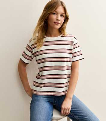 Cream and Pink Striped Boxy T-Shirt