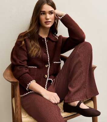 Dark Brown Crinkled Wide Leg Trousers