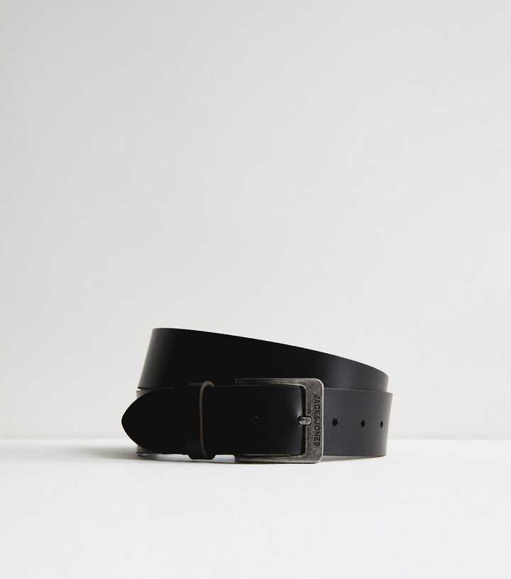 Jack & Jones Black Real Leather Square Buckle Belt