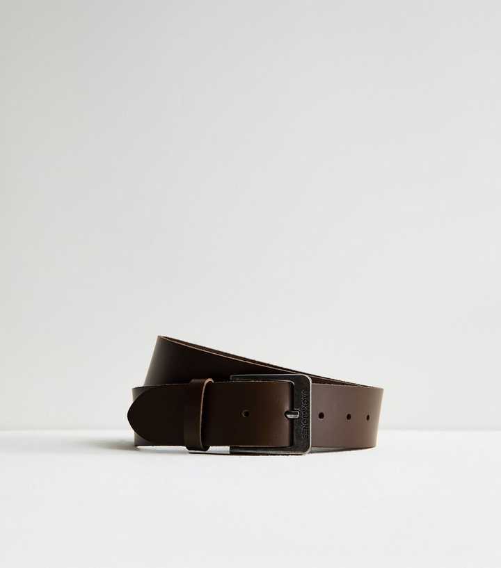 Jack & Jones Dark Brown Real Leather Square Buckle Belt
