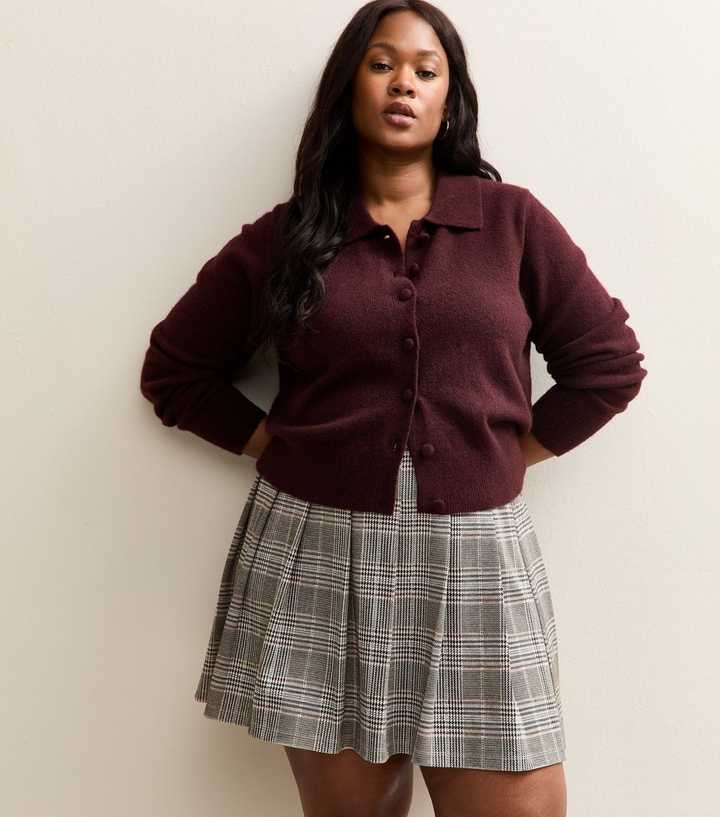 Curves Black Check Pleated Mini Skirt
