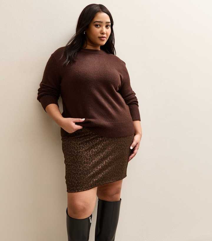 Curves Brown Animal Jacquard Tube Skirt