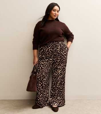 Curves Brown Patterned Wide Leg Trousers