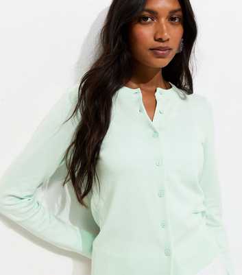 Mint Green Knit Crew Neck Button Up Cardigan
