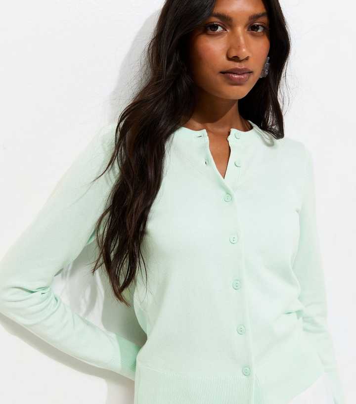 Mint Green Knit Crew Neck Button Up Cardigan