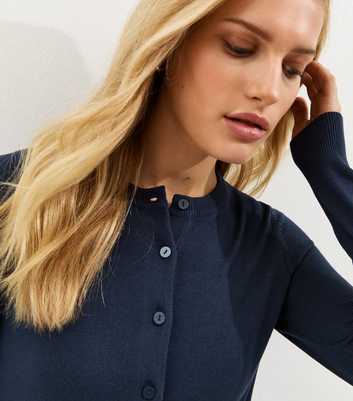 Navy Knit Crew Neck Button Up Cardigan