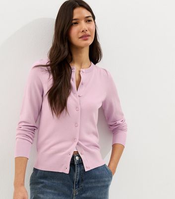 Pink Knit Crew Neck Button Up Cardigan | New Look