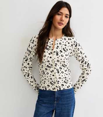 White Floral Crew Neck Cardigan