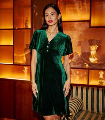 Yumi Green Velvet Diamanté Mini Dress