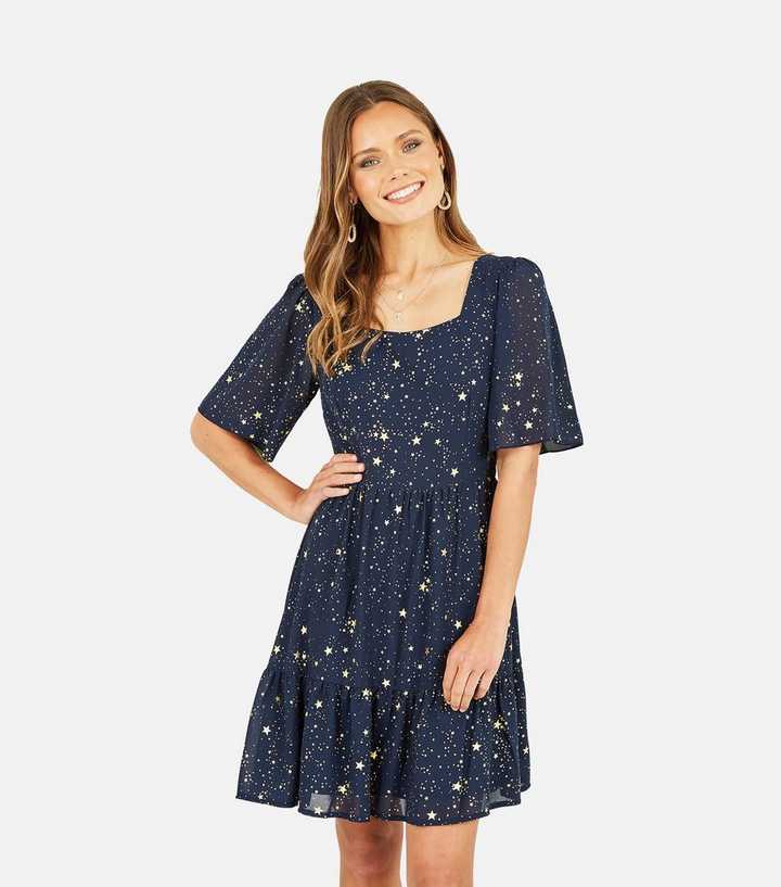 Yumi Navy Foil Star Mini Dress