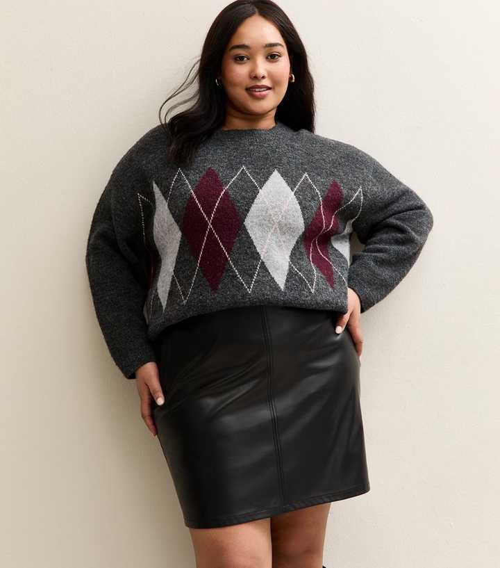 Curves Black Faux Leather A-Line Mini Skirt