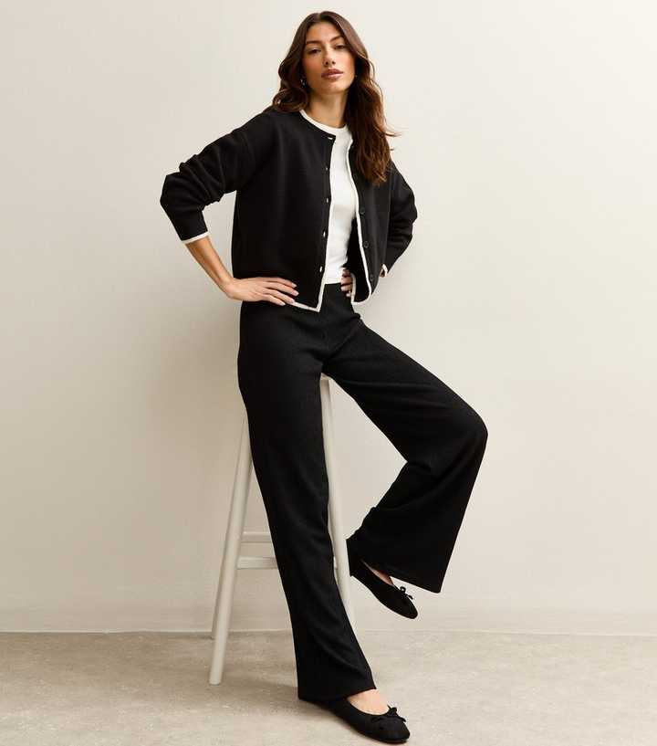 Tall Black Crinkled Wide Leg Trousers