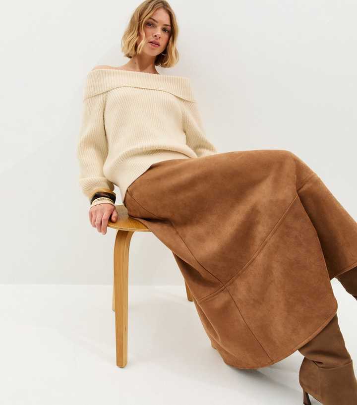 Cream Ribbed Bardot Knit Jumper