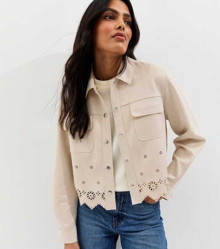 Stone Cutwork Faux Suede Shacket | New Look