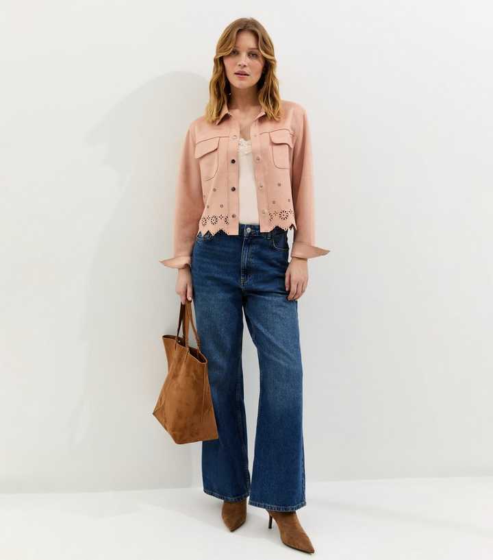 Pale Pink Cutwork Faux Suede Shacket