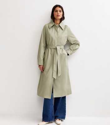 Light Khaki Cotton Belted Mac Coat