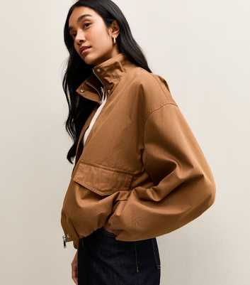 Tan Funnel Neck Bubble Hem Jacket