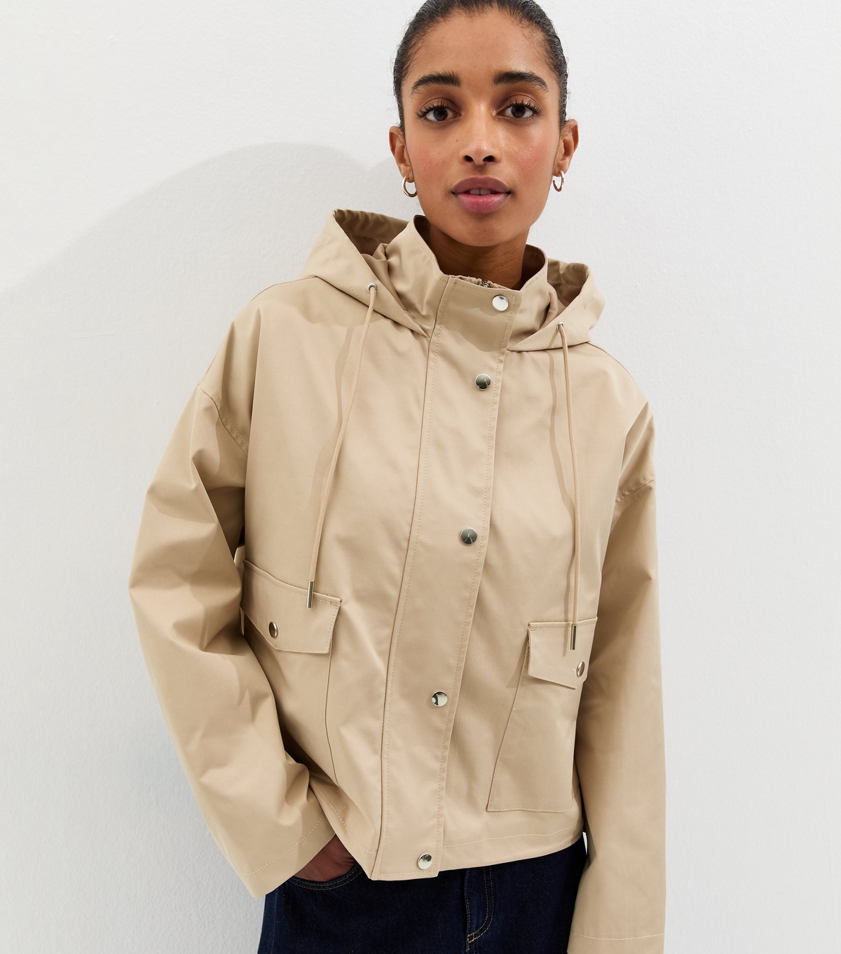 Women's Stone Hybrid Short Rain Jacket New Look