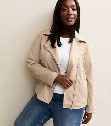 Curves Stone Faux Suede Biker Jacket