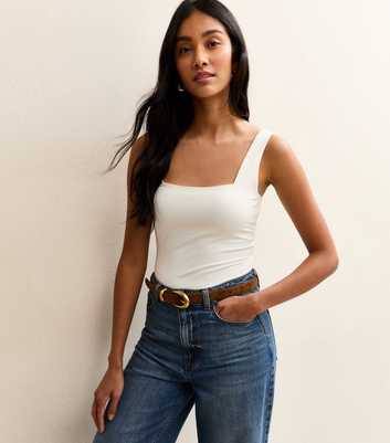 White Square Neck Bodysuit
