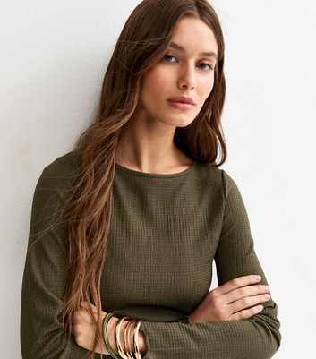 Dark Khaki Crinkled Long Sleeve Top