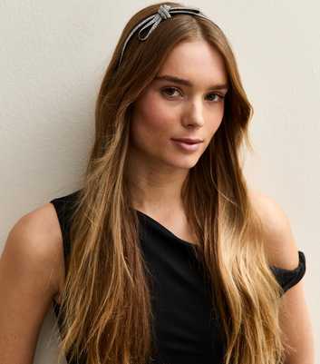 Black Diamante Bow Headband