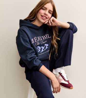 Girls Navy Meribel Ski Season Logo Hoodie