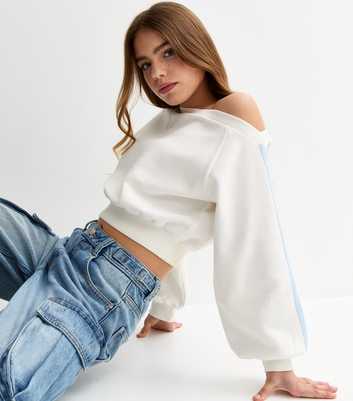 Girls Off White Off The Shoulder Side Stripe Sweatshirt