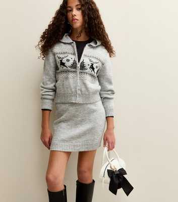 Girls Mid Grey Knit Mini Skirt