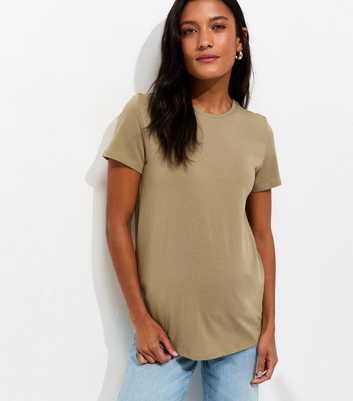 Maternity Light Khaki Crew Neck T-Shirt